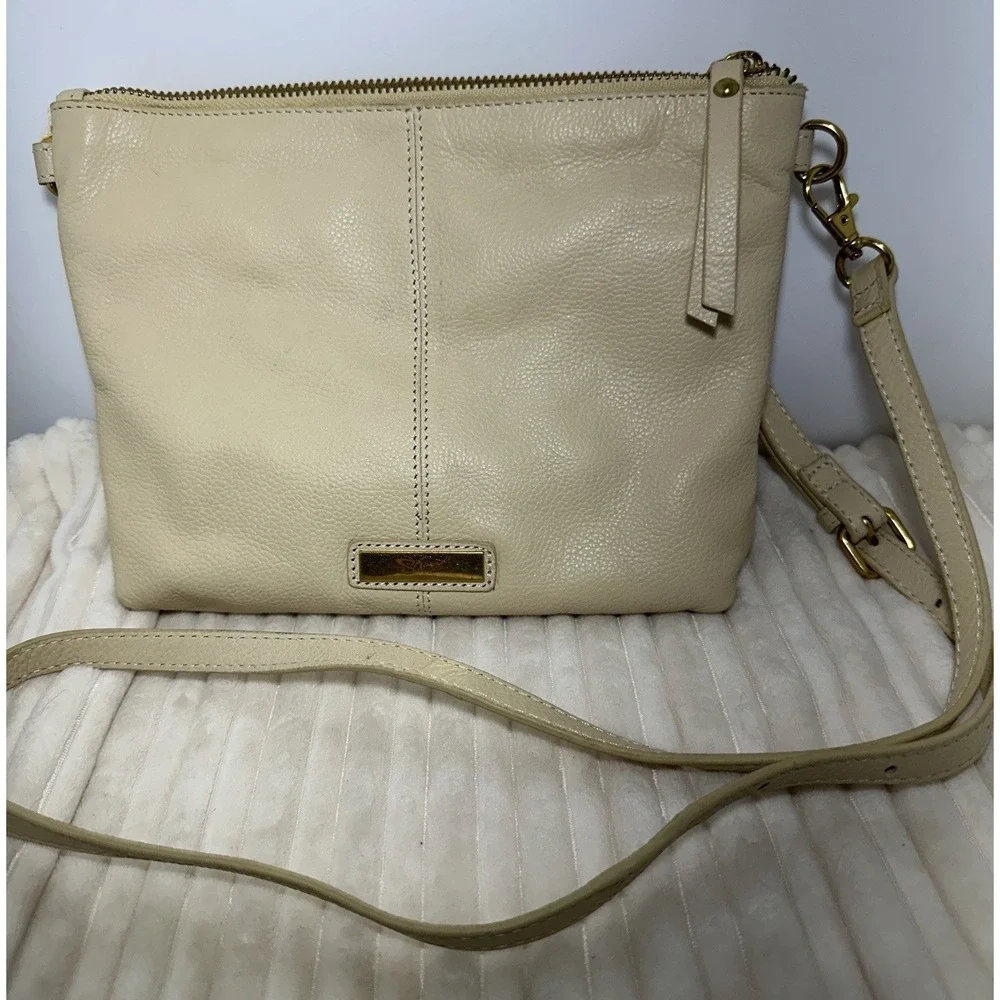 Sharif Leather & Calf Hair Crossbody Hand Bag Gold/Tan Medium Size Excellent